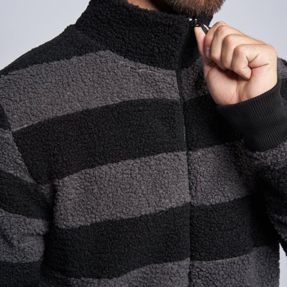 Striped Sherpa Fleece Zip-up Jacket - Picture 3 of 5